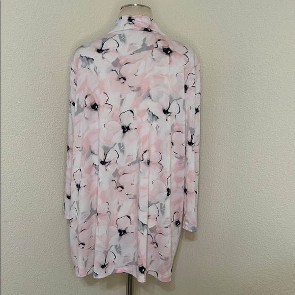 Kasper Pink Gray Black White Floral Open Front Cardigan Missing Tag L like 12 14 - Picture 2 of 2